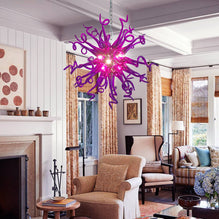 Sputnik Shape Blown Glass Chandeliers Purple Color