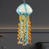 Murano Glass Jellyfish Pendant Lamp Wind Chime Light Blue & Orange